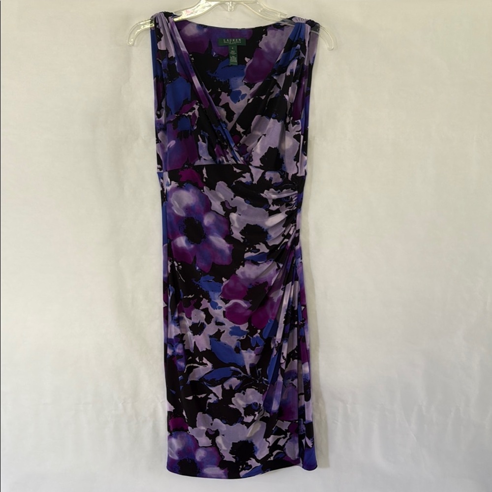 Ralph Lauren Rouched Purple Floral Dress Size 4